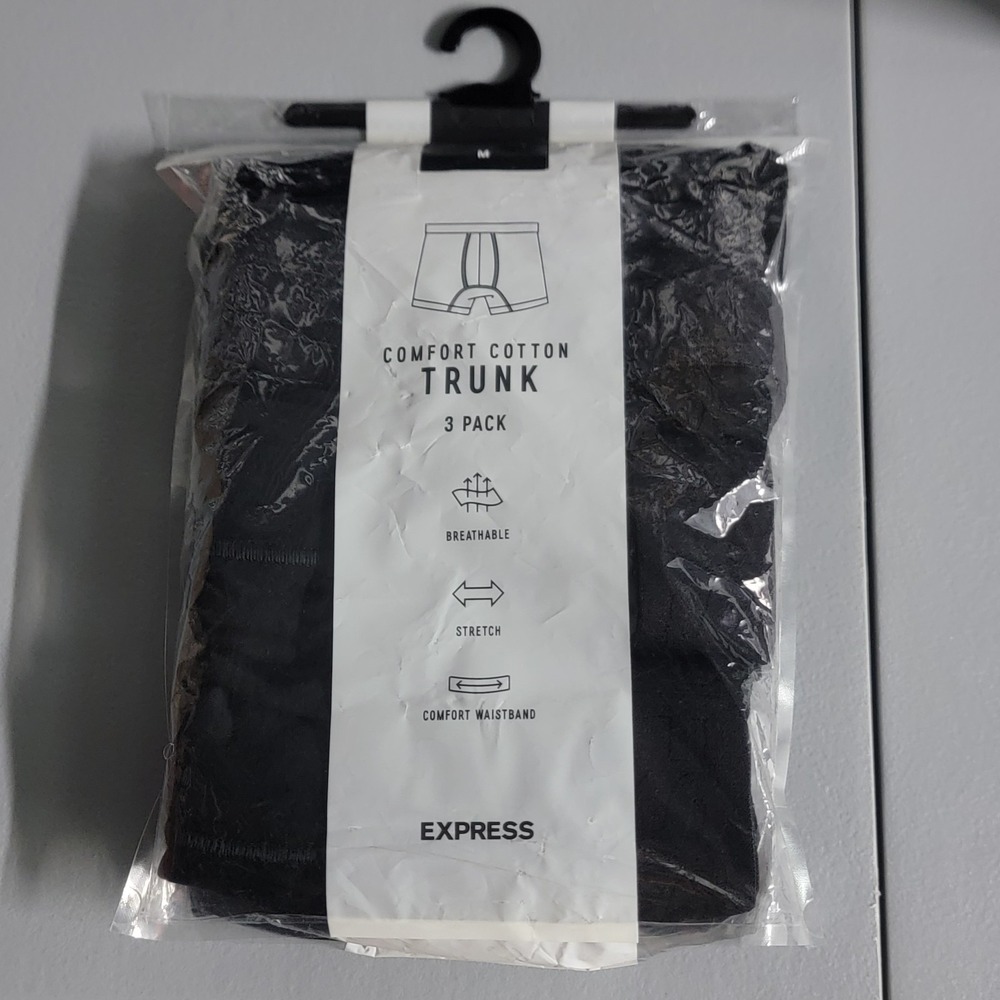 Express Comfort Cotton Trunks Mens Medium (31-33) Black 3-Pack Stretch